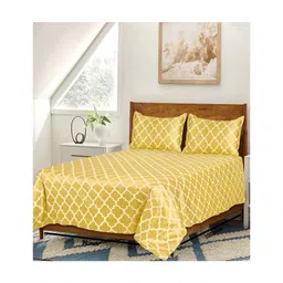 Saral Home Tangier Soft Satin Weave 100% Cotton 300 Self Pattern Bed Sheet in Size Queen with Pillow Cover - Yellow-image-39