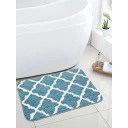 Saral Home Turquoise Blue & White Ogee Design Anti-Skid Bath Rug-picture-41