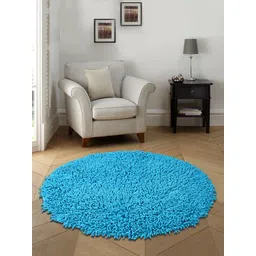 Saral Home Turquoise Blue Solid Cotton Anti-Skid Shaggy Round Bath Mat-picture-17