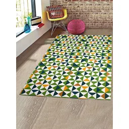 Saral Home White & Green Geometric Printed Cotton Traditional Carpet-picture-20