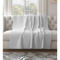 saral home White Cotton Solid 63X55 Inch Waffle Design Throw-picture-22