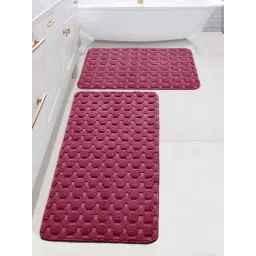 Saral Home YANO Geometric Maroon Cotton Antiskid Bath Mat (Set of 2)-picture-19