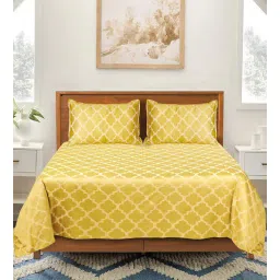 saral home Yellow Abstract 300 TC Cotton Queen Bedsheet with 2 Pillow Covers-picture-27