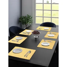 Saral Home Yellow & Beige  6 Pieces Geometric Cotton Rectangle Table Placemats-picture-12