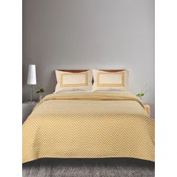 Saral Home Yellow & Beige Geometric Printed 160 TC Queen Bedsheet With 2 Pillow Covers-picture-23