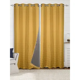 Saral Home Yellow & Grey 2 Pieces Geometric Printed Cotton Black Out Door Curtains-picture-48