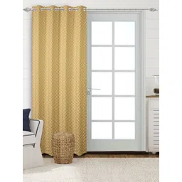 Saral Home Yellow & Off White Geometric Black Out Cotton Long Door Curtain-picture-30