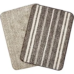 Saral Home Solid & Striped Soft Microfiber Anti-Skid Bath Mats | Washable Non Slip Multipurpose Bathmat for Home/Kitchen/Office Entrance | Super Absorbent Mats for Shower (Brown,50X70 cm, Set of 2)-picture-16