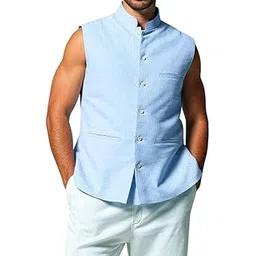 saras aajeevika 100% Pure Cotton Nehru Jacket for Men | Regular Fit Formal Traditional Ethnic Waistcoat | Sleeveless Modi Jacket with Pockets | Men's Casual Suit Vest for Festive & Wedding Occasions-picture-33