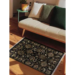 saraswatii global Black & Beige Ethnic Motifs Anti-Skid Rectangle Woollen Carpet-picture-40