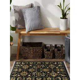 saraswatii global Black & Brown Ethnic Motifs Anti-Skid Rectangle Woollen Carpet-picture-42