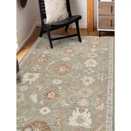 saraswatii global Grey & Off White Floral Anti-Skid Woollen Carpet image 1