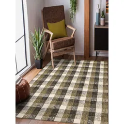 saraswatii global Khaki Tartan Plaid Hand-Tufted Woollen Carpet-picture-11