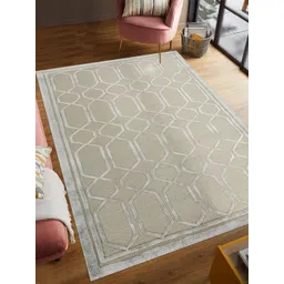 saraswatii global Lineation Beige & Grey Geometric Printed Tufted Woollen Carpet-picture-27