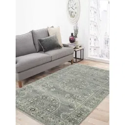 saraswatii global Nuit Arabe Grey & Cream Colored Printed Woollen Anti-Skid Carpet-picture-19