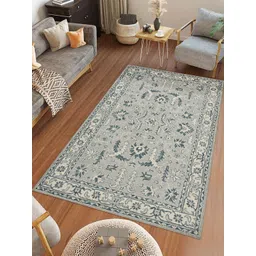 saraswatii global Romania Grey & Blue Floral Printed Tufted Woollen Carpet-picture-25