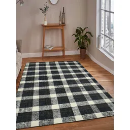 saraswatii global Tartan Plaid Charcoal & White Checked Tufted Woollen Carpet-picture-36
