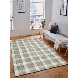 saraswatii global Tartan Plaid Grey & Off White Checked Tufted Woollen Carpet-picture-18