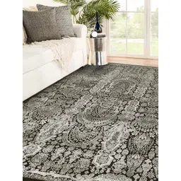 saraswatii global Yellow & Black Ethnic Motifs Anti-Skid Woolen Carpet-picture-24