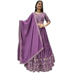 sarathybiz Women's Chinon Silk With Embroidered Work Lehenga Choli-picture-21