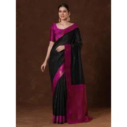 Saree Mall Black Cotton Self Saree with Blouse Piece-picture-40