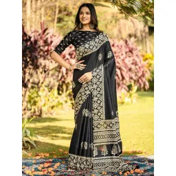 Saree Mall Black Cotton Self Saree with Blouse Piece-picture-38