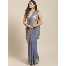 Saree mall Blue Solid Linen Blend Saree-picture-18