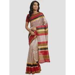 Saree Mall Cream & Red Printed Saree With Unstitched Blouse-picture-16