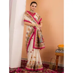Saree Mall Cream Silk Self Saree with Blouse Piece-picture-17