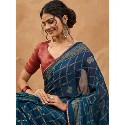 Saree mall Ethnic Motif Woven Design Zari Pure Chiffon Bandhani Sarees-picture-22