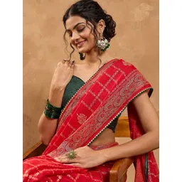 Saree mall Ethnic Motifs Woven Design Zari Pure Chiffon Bandhani Sarees-picture-21