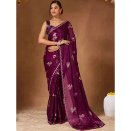 Saree mall Floral Woven Design Pure Georgette Saree With Unstiched Blouse Piece-picture-17