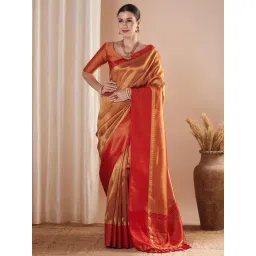 Saree Mall Gold Organza Self Saree with Blouse Piece-picture-18