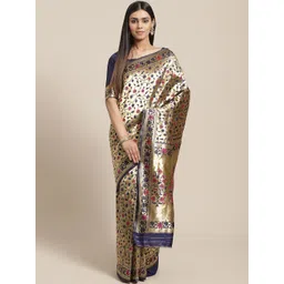 Saree mall Golden & Navy Blue Woven Design Banarasi Saree image 1