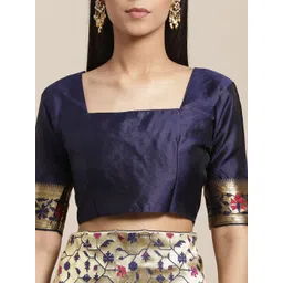 Saree mall Golden & Navy Blue Woven Design Banarasi Saree image 5