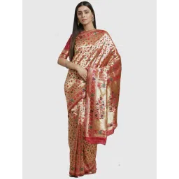 Saree Mall Golden & Red Zari Work Saree With Unstitched Blouse-picture-13