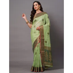 Saree mall Green & Gold-Toned Woven Design Silk Blend Banarasi Sarees-picture-15