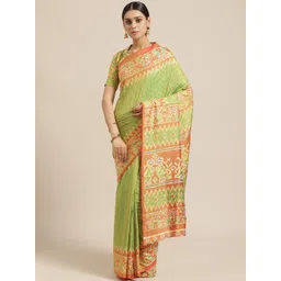 Saree mall Green & Rust Orange Woven Design Saree-picture-11