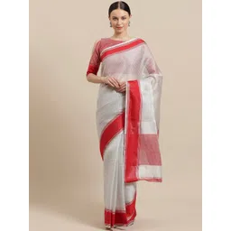 Saree mall Grey & Red Checked Silk Blend Sarees-picture-27
