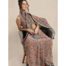 Saree mall Grey & Red Printed Bagru Saree-picture-12