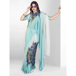 Saree Mall Light Blue Satin Self Saree with Blouse Piece-picture-16