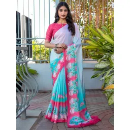 Saree Mall Light Blue Satin Self Saree with Blouse Piece-picture-13