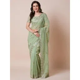 Saree Mall Light Green Georgette Embellished Saree with Blouse Piece-picture-43