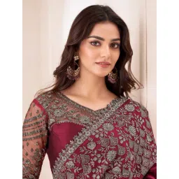 Saree Mall Maroon Chiffon Embellished Saree with Blouse Piece-picture-10