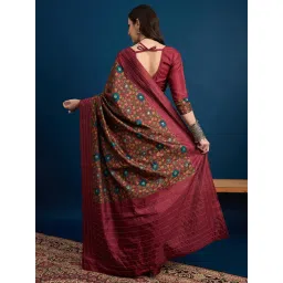 Saree Mall Maroon Silk Self Saree with Blouse Piece image 2