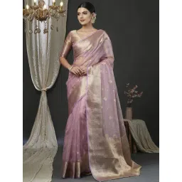 Saree Mall Mauve Organza Self Saree with Blouse Piece-picture-13