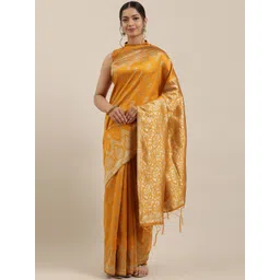 Saree mall Mustard Yellow & Golden Silk Blend Woven Design Banarasi Saree-picture-24