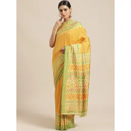 Saree mall Mustard Yellow & Green Woven Design Saree-picture-40