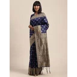 Saree mall Navy Blue & Gold-Toned Woven Design Saree-picture-29