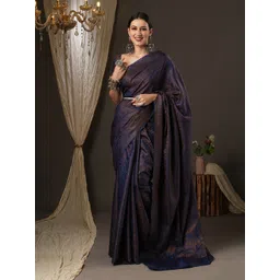 Saree mall Navy Blue & Gold-Toned Woven Design Zari Silk Blend Banarasi Sarees-picture-21